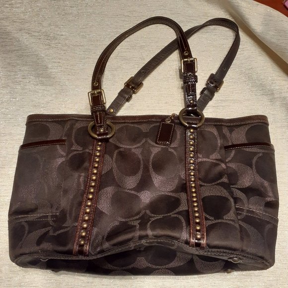 Coach | Bags | Coach Brown Signature C Studded Gallery Tote Bag | Poshmark